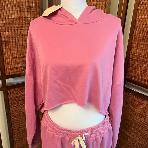 NWT Kittenish Matching 2pc Set Pink Cropped Hoodie Joggers Lounge Size XXL - Picture 4 of 9
